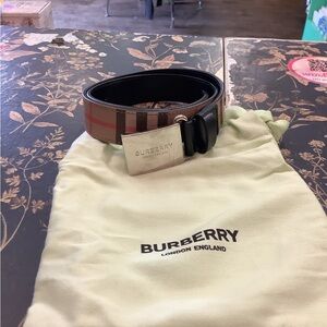 Burberry Kids Check Canvas & Black Leather Belt with Silver Buckle